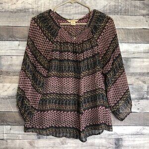 Sundance 100% Silk Blouse Size S Sheer Popover Long Sleeve Button Up Top